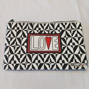 Brighton Canvas Zippered Pouch LOVE Black White Red Makeup Bag 5.5" x 9.5" NWOT!